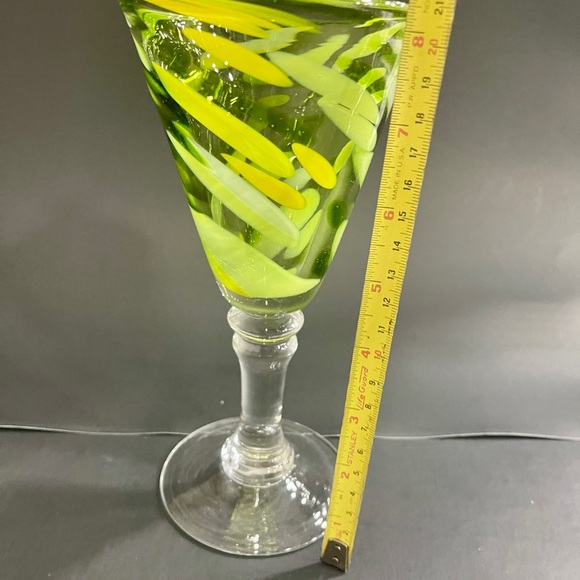 Hand Blown Glass Goblet - Green and Yellow Mixed Glass - 8" Tall - Picture 4 of 10